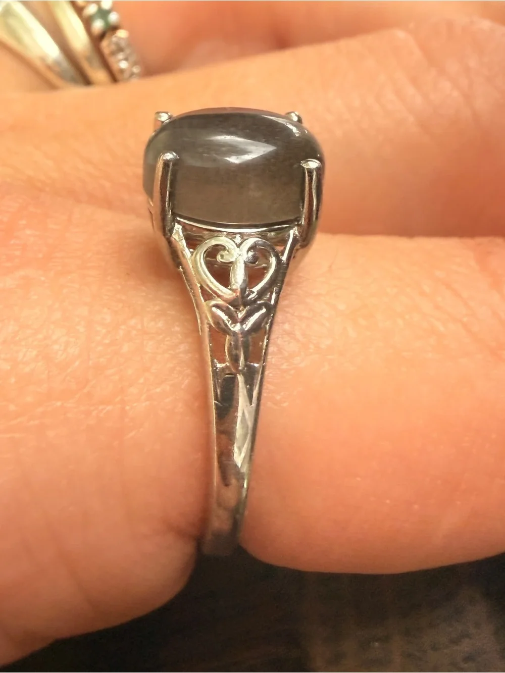 Sterling Silver Filigree Ring Cabochon Brown Moonstone.sz8 D’joy